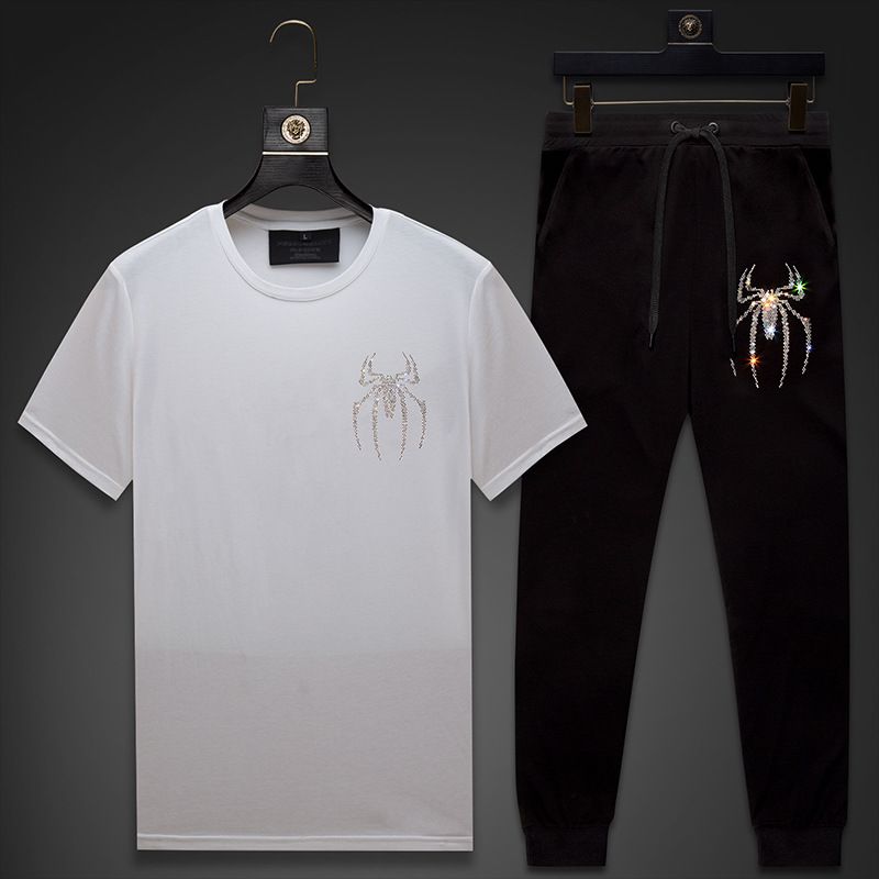 Men's Clothing One Piece Cool Style Men's Suit Sports Leisure Hot Diamond Spider Summer Slim Short Sleeved T Shirt Men_viptrois.com