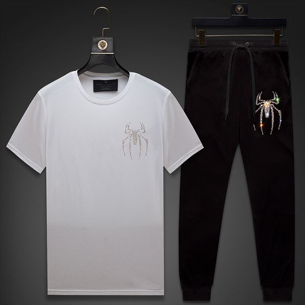 Men's Clothing One Piece Cool Style Men's Suit Sports Leisure Hot Diamond Spider Summer Slim Short Sleeved T Shirt Men_viptrois.com