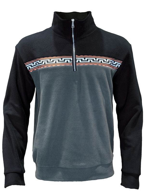 Men's Jacquard Half-Zip Sweatshirt – Stand Collar Pullover With Contrast Panels (Black/Gray, Black/Blue, Green/Gray, S-XXXL)_viptrois.com