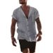 Men's Clothing Solid Color Cotton And Linen Cardigan Loose Short Sleeved Pocket Simple Casual Shirt_viptrois.com