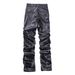Men's Clothing High street style pleated niche design leather pants unisex same style brand loose wide leg straight long pants_viptrois.com