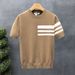 Men's Clothing Summer New Short Sleeved Sweater Men's Striped Simple Business Light Mature Slim Ice Silk T Shirt_viptrois.com