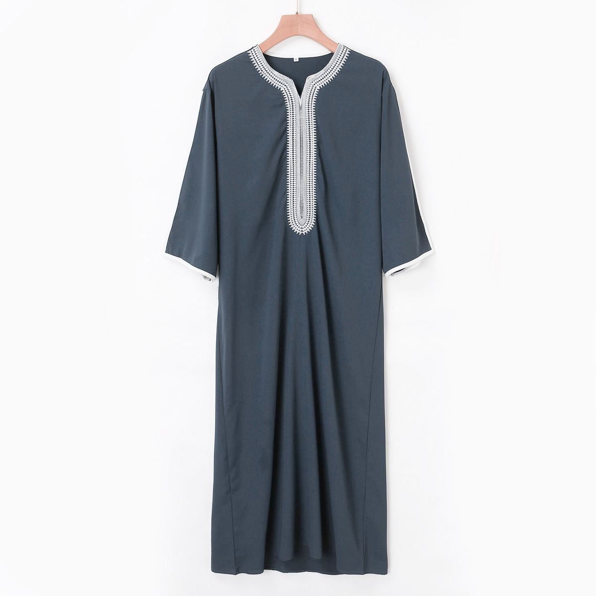 Men's Clothing New Robe Short Sleeve Embroidery Navy Blue Men's Muslim Robe_viptrois.com