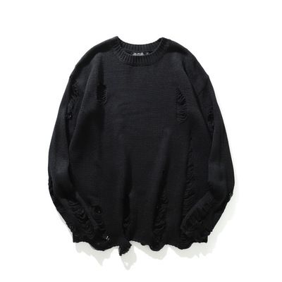 Men's Clothing Hollow Gothic Distressed Oversized Sweater - Unisex Streetwear Pullover With Ripped Details & Hollow-Out Design (Black, Grey, M-2XL)_viptrois.com