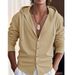 Men's Clothing Linen Hooded Shirt - Breathable, Drawstring Casual Top | Slim & Oversize Fit | Solid Colors (White/Navy/Black/Khaki/Light Blue)_viptrois.com