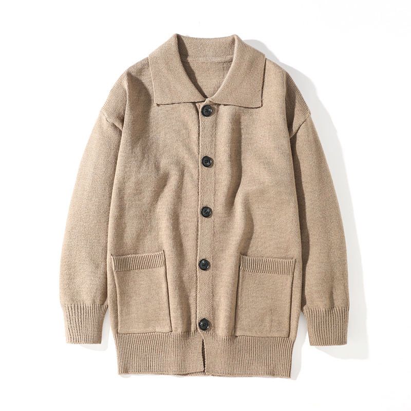 Solid Color Loose Collar Knitted Cardigan Men's Autumn New Item, Youth Fashion Sweater Jacket_viptrois.com