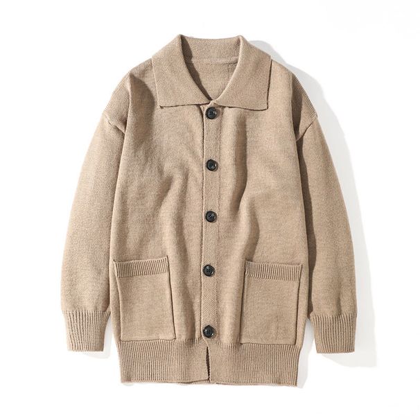 Solid Color Loose Collar Knitted Cardigan Men's Autumn New Item, Youth Fashion Sweater Jacket_viptrois.com