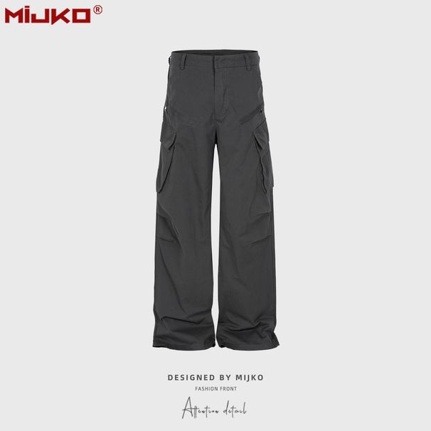 Men's and women's pleated cropped trousers, same style for men and women, straight high street, multi-pocket casual trousers, two-color trendy_viptrois.com