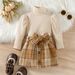 Children's clothing Girls high neck cotton pit strip long sleeve top fashion plaid + printed skirt suit_viptrois.com
