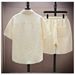 Men's Clothing Summer Ice Silk Suit For Men, Handsome Trendy Short-sleeved Shirt And Shorts, A Set Of Plaid Thin Sports And Leisure Two-piece Suit_viptrois.com