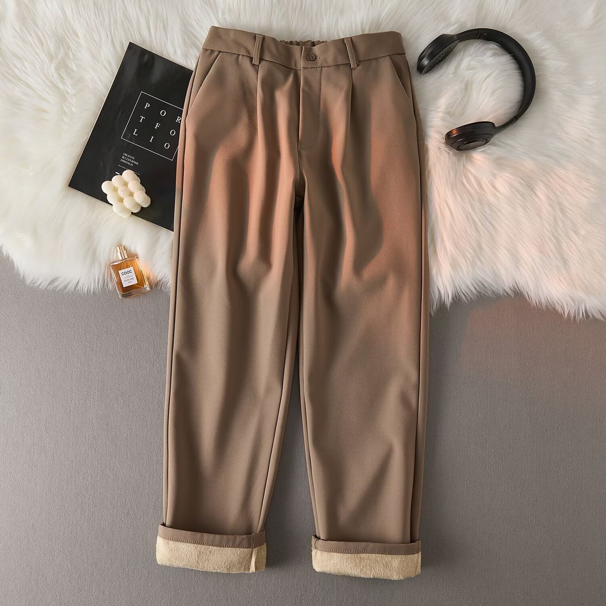 Men's Slim Fit Suit Trousers Fleece Lined Thickened Autumn Winter Business Casual Wear Non Iron Wrinkle Resistant_viptrois.com