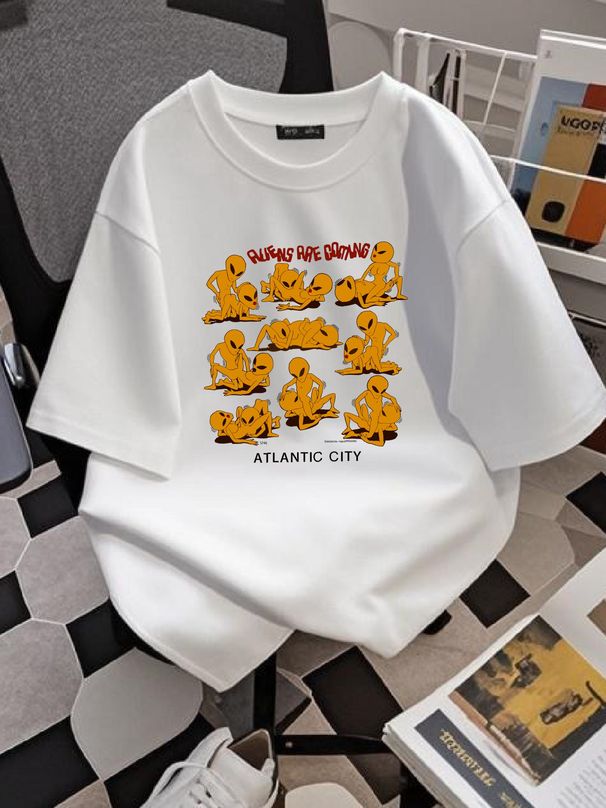 VTG 80s ALIENS ARE COMING T SHIRT LARGE ATLANTIC CITY FUNNY SEX POSITIONS 90s NJ Stretched Top For Everyday Wear Slightly Streetwear Summer_viptrois.com