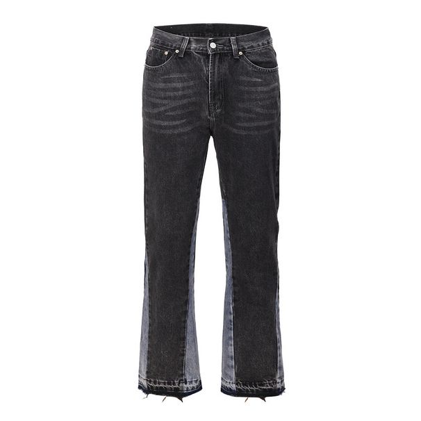Men's Clothing high street style hip hop patchwork flared personalized jeans_viptrois.com
