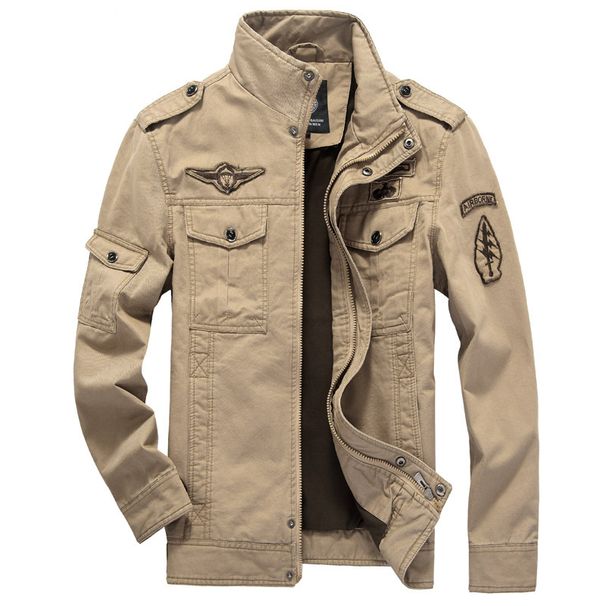 Men's Military-Style Cotton Jacket – Lightweight Spring/Fall Workwear (Khaki, Green, Black) | Extended Sizes 6XL_viptrois.com