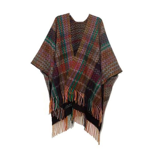 Sleeved tassel cape cape plus-size knitted cardigan ethnic cape woman_viptrois.com