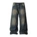 2025 Spring And Autumn Washed American Jeans Men's Trendy Brand Cat Beard Punched Loose Straight Long Wide Leg Floor_viptrois.com