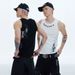 Men's American Streetwear Slim Fit Ribbed Tank Top With Honeysuckle Cross Print, Breathable Summer Workout Shirt_viptrois.com