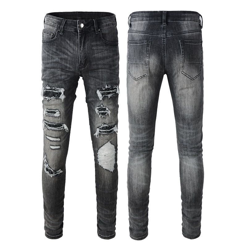 Men's Clothing Supply Of Trendy Men's Clothing, Hot Diamond Ripped Jeans, Men's Slim Fitting Skinny Dark Gray Men's High Street Stretch Pants_viptrois.com
