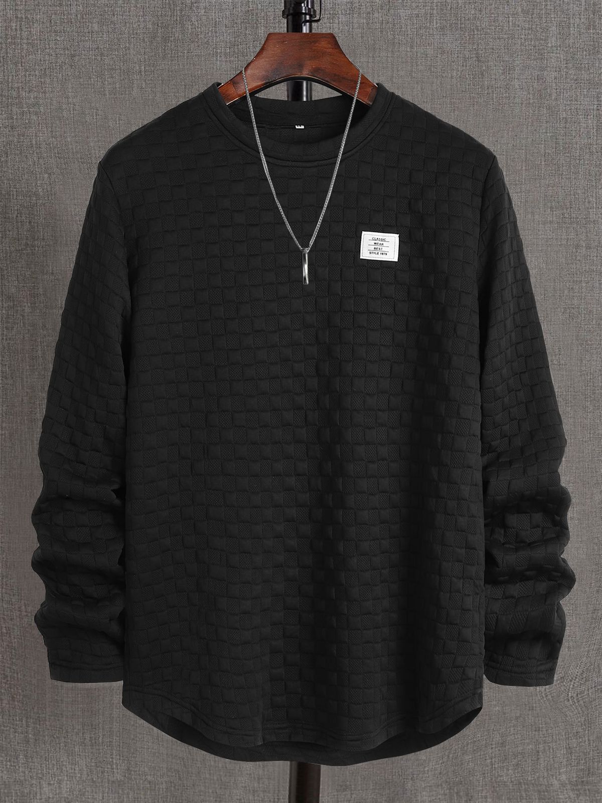 Men's Clothing New autumn and winter men's letter patch chest details casual loose round neck pullover long sleeve white sweatshirt_viptrois.com