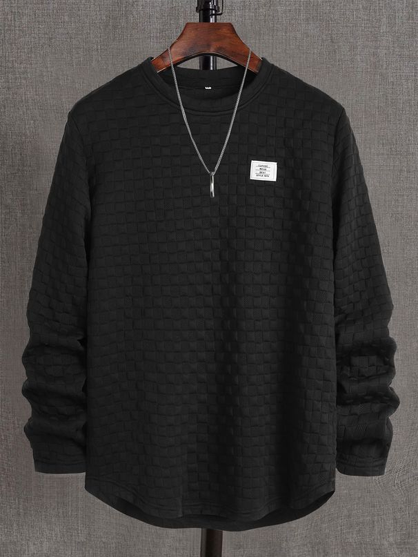 Men's Clothing New autumn and winter men's letter patch chest details casual loose round neck pullover long sleeve white sweatshirt_viptrois.com