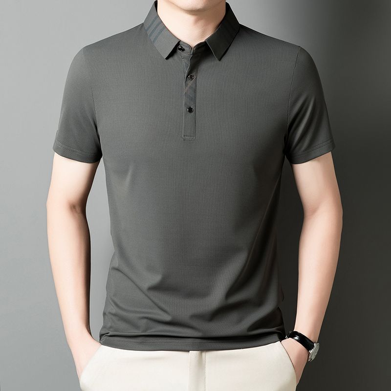 Ice Silk Short Sleeved For Men In Summer, Business Leisure, Elastic And Breathable Polo Shirt Top_viptrois.com