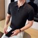 Xiaohongshu Recommends New Summer Men's Short-sleeved T-shirts, Slim-fitting Ice Silk Hollowed-out Knitted Lapel Striped T-shirts_viptrois.com