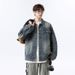 ACU Vintage Washed Denim Jacket – Distressed American Retro Workwear Coat With Hand-Ripped Details, Oversized Streetwear Spring/Fall Jacket_viptrois.com