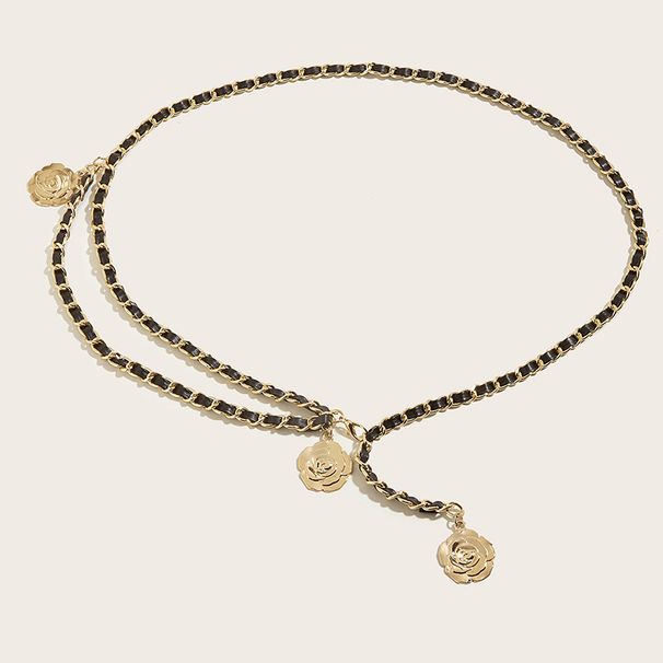 Ins Metal Waist Chain with Three Camellia Women's Chains Adjustable Elastic and Tight Small Waist Accessories High Grade Pant Chain_viptrois.com
