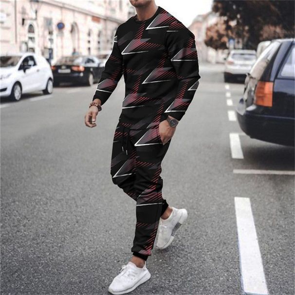 Round Neck Long Sleeve Sweatshirt Sports Loose Two-Piece Set Men's Casual Suit 3D Digital Print Sweatpants_viptrois.com