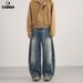 Men's Clothing Men's Retro Barn Style Washed Distressed Straight Leg Jeans Tie Dye Wide Leg Pants Curved Knife Loose Fit_viptrois.com