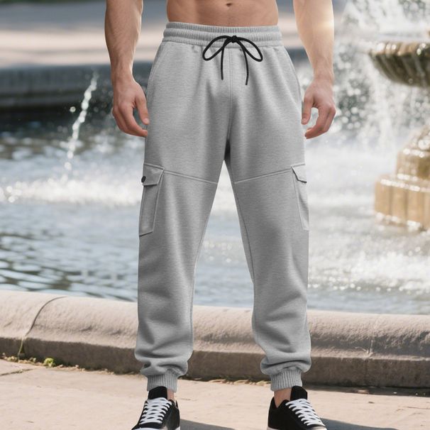Men's Clothing Autumn And Winter Plus Velvet Heavy Drawstring Loose Casual Sports Multi Pocket Workwear Trousers_viptrois.com