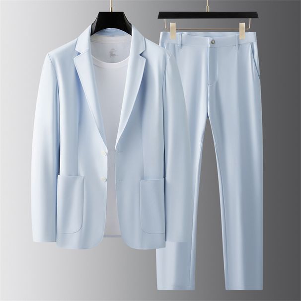 High End Gentleman Suits Men's Summer Thin Style Free Ironing Elastic Easy To Care Casual Suit Two Piece Suit_viptrois.com