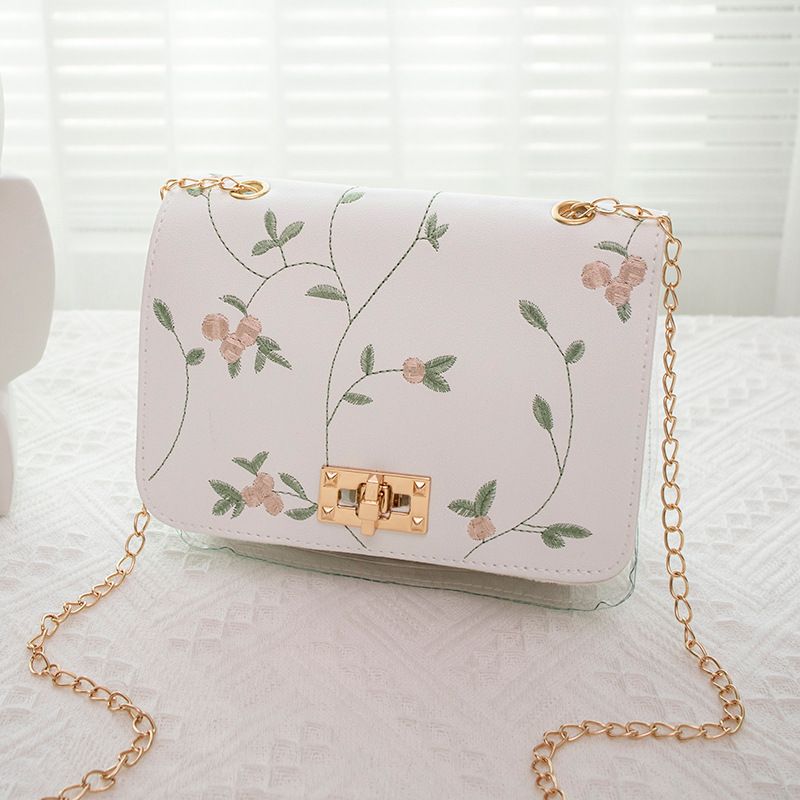 New Fashion Casual Shoulder Handbag Ancient Style Embroidery Color Matching Transparent Mother And Child Lock Chain Small Square Bag_viptrois.com