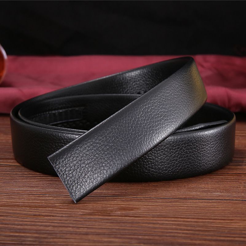 Men's Automatic Buckle Headless Belt Belt Body PVC Litchi Grain Belt Buckleless Automatic Belt Business Belt_viptrois.com