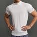 Men's Clothing High Collar Muscle Showing Fitness Clothes Mesh Fabric Stand Up Collar High Elastic Tights Short Sleeved Running Training_viptrois.com