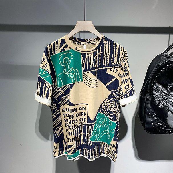 Fashion Printed Men's Short-sleeved T-shirt 2025 Summer New Loose Ruffian Handsome Trend Casual Versatile Handsome Top_viptrois.com