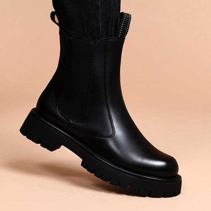 Martin Boots Men's Korean Chelsea Boots Men's Heightening Cigarette Boots High Top Leather Boots_viptrois.com