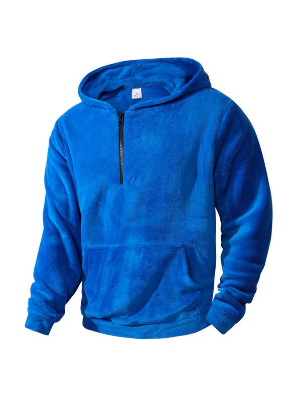 Men's Fleece Hoodie - Winter Warm Coral Fleece Pullover With Zip-Up Design, Cozy Oversized Sweatshirt For Casual & Streetwear_viptrois.com