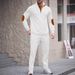 Men's Autumn Casual Long Sleeve Button-Up Collar Color Block Hoodie & Pants Set_viptrois.com