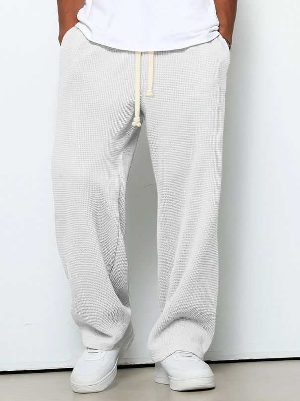 In-stock European And American Cross-border TK Men's Waffle Knit Loose-fitting Drapey Sweatpants Wide-leg Sports_viptrois.com