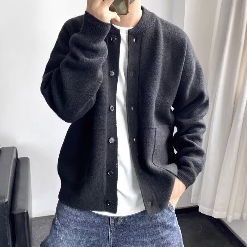 Korean-Style Zip Cardigan – Oversized British-Inspired Knit Sweater (M-3XL, Black/Green/Beige)_viptrois.com