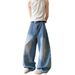 2026 Summer American Graffiti Wide-leg Jeans Men's New Design Sense Niche High-waisted Thin Loose Straight-leg Pants_viptrois.com