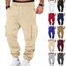 Men's Clothing Fleece Casual Overalls Multi Pocket Drawstring Ten Color Sports Casual Trousers_viptrois.com