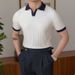 Men's Clothing Summer Breathable Italian Color Matching Light Mature Trendy Men's Polo Shirt Lapel Elastic Jacquard Texture Slim Short Sleeve Knit_viptrois.com