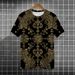 Men's Clothing Cashew Silver Ink Flower Pattern 3d Printing Direct Injection Short Sleeve Summer Retro Personality Pure Cotton Full Print T Shirt_viptrois.com
