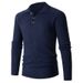 Men's Slim Fit Turn-Down Collar Long Sleeve Knit Sweater - Lightweight Stretch Polyester, Casual Office Wear (Denim/White/Dark Grey/Navy/Army Green)_viptrois.com