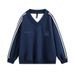 Patchwork Three-Stripe Casual Loose V-Neck Sweatshirt Men's Street Fashion Badge Embroidery Pullover Sports Shirt Spring_viptrois.com