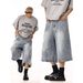 Men's Summer Cropped Straight Jeans Loose Casual Shorts Trendy Brand Fashion Washed Retro Style_viptrois.com