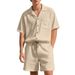 Men's Summer Casual Shirt And Shorts Set Loose Fit Simple Americana Corduroy Short Sleeved Suit American Style_viptrois.com