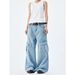 Retro Washed Light Blue Jeans For Men And Women 2025 Summer European And American Multi Pocket Straight Workwear Casual Trousers Trend_viptrois.com